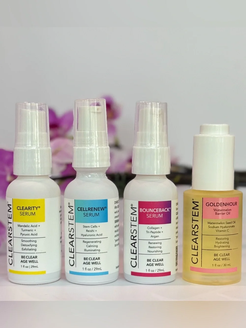 Clearstem Skincare Bundle Clarity CellRenew BounceBack GoldenHour NEW